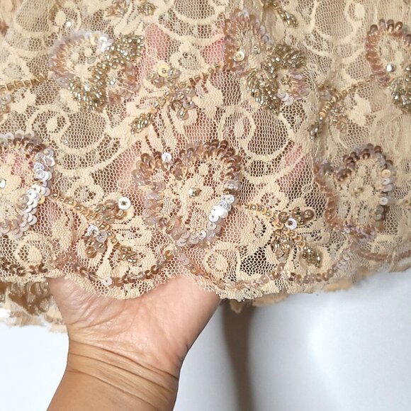 Red Valentino Girlie Pastel Cream Peach Crepe Lace Gold Sequin Mini Skirt Size 4 - Picture 13 of 13